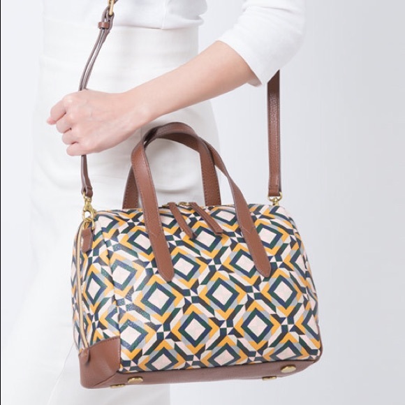 Fossil Handbags - FOSSIL Sydney Satchel Yellow Multi